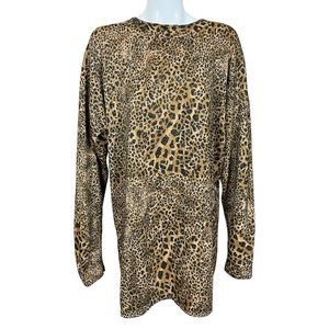 In Knit Leopard Print Gold Metallic Knit Crew Neck Sweater Tunic Size Large